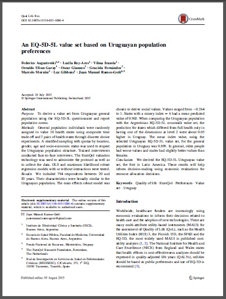 An EQ-5D-5L value set based on Uruguayan population preferences - Fondo ...